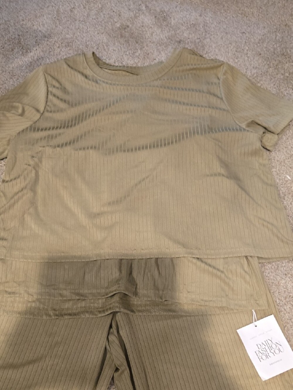 Two-Piece Olive Ribbed  Set - Picture 3 of 4